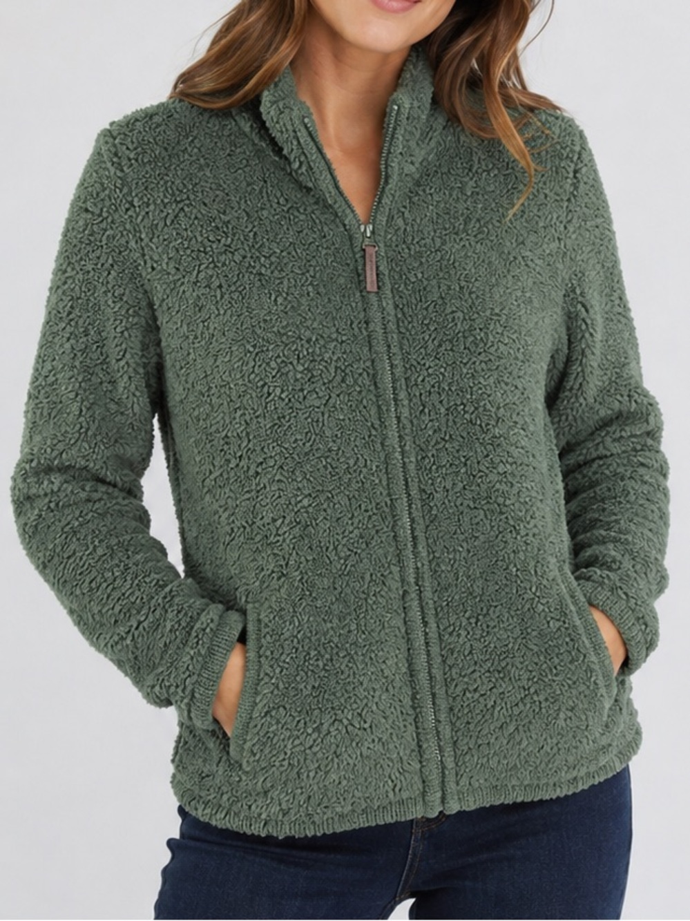 Natural Reflections Green Cozy Teddy Fleece Full Zip Jacket Women’s Large